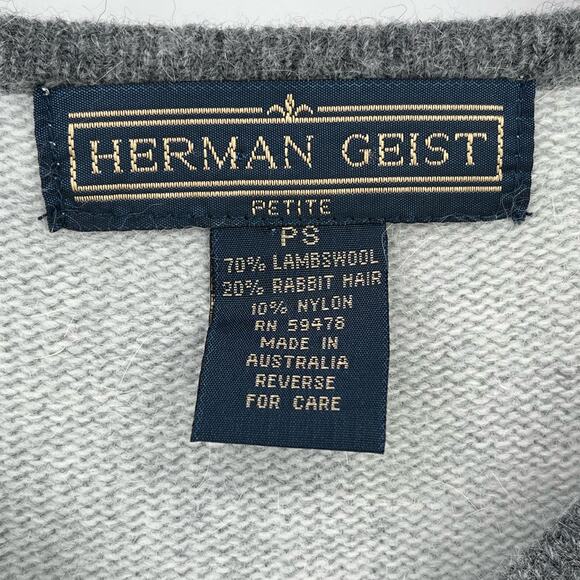Herman Geist Lambswool Rabbit Hair Gray Cardigan Sweater Size Petite Small PS - Picture 5 of 5